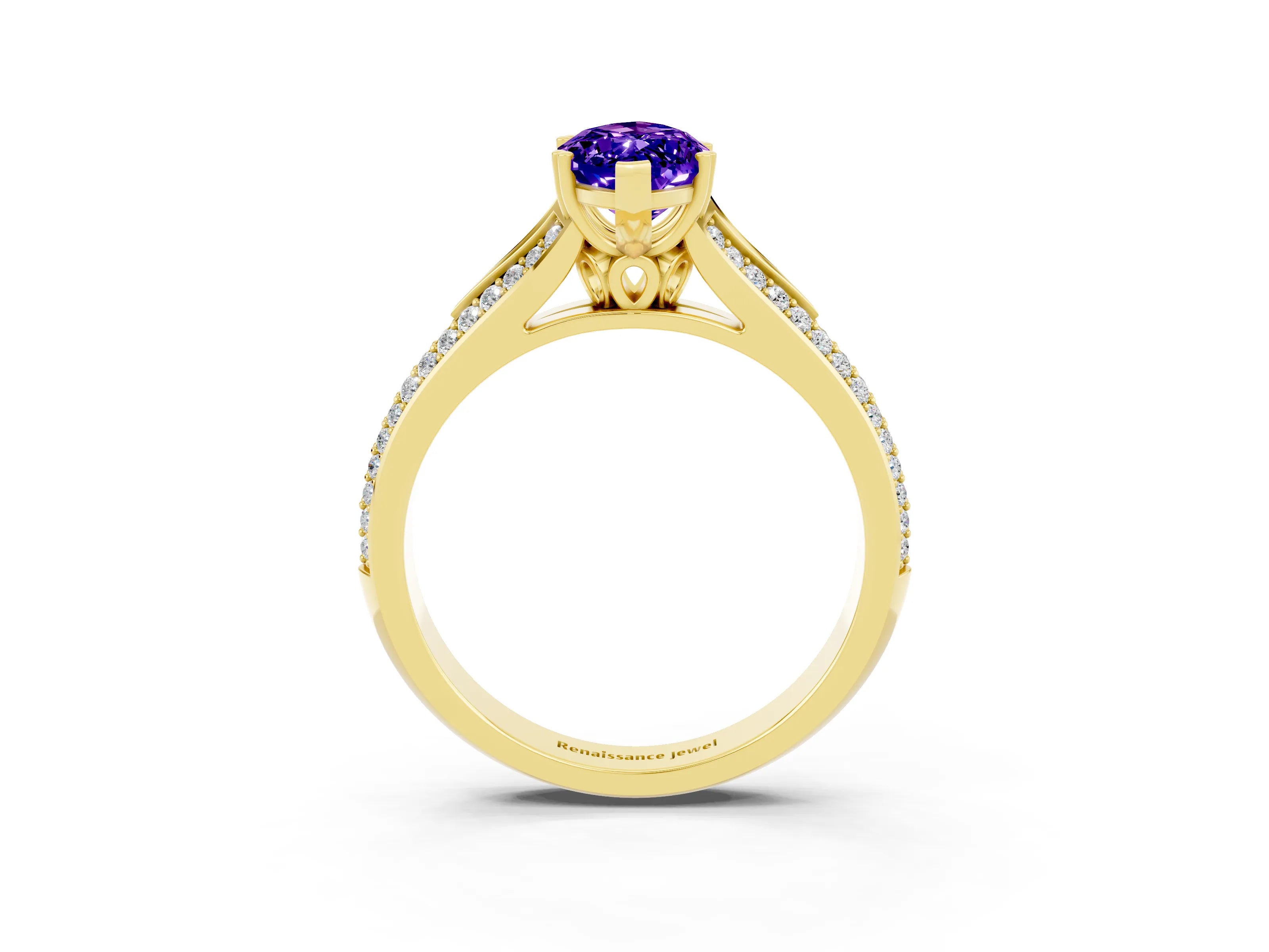 Yellow gold Marquise Cut Tanzanite Split Shank Engagement Ring with Pavé Band_3