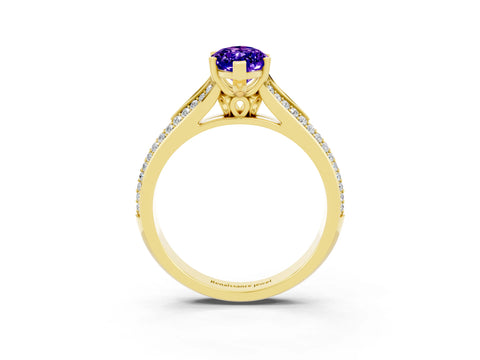 Yellow gold Marquise Cut Tanzanite Split Shank Engagement Ring with Pavé Band_3