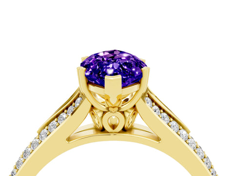 Yellow gold Marquise Cut Tanzanite Split Shank Engagement Ring with Pavé Band_4