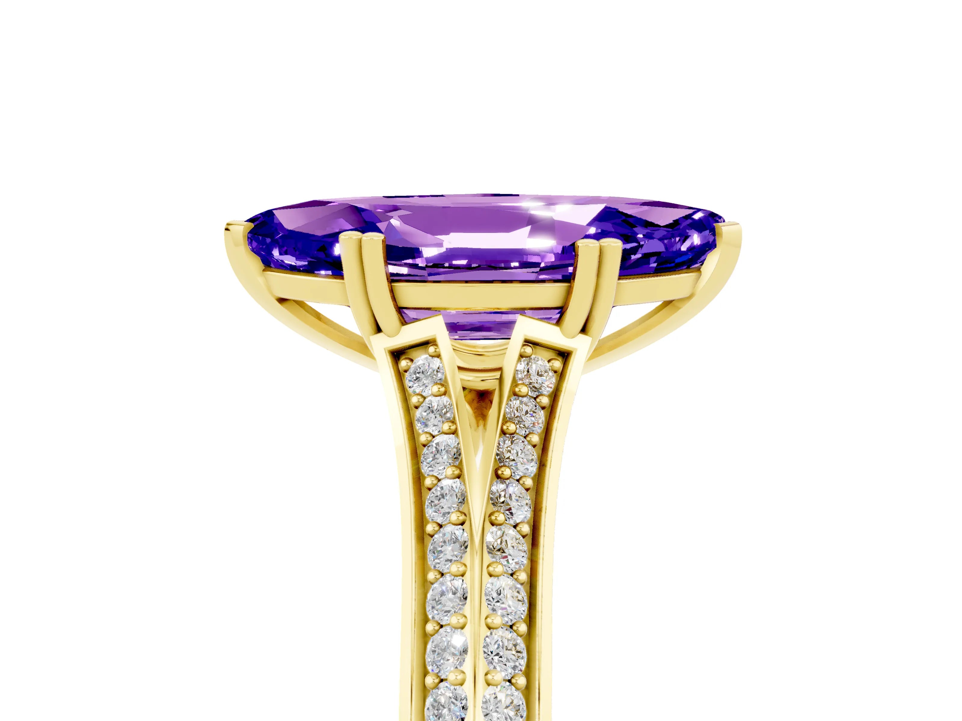Yellow gold Marquise Cut Tanzanite Split Shank Engagement Ring with Pavé Band_5