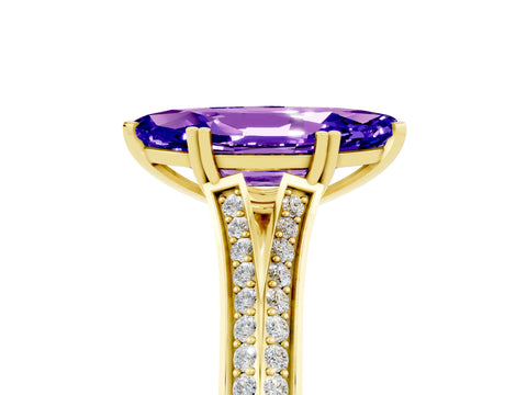 Yellow gold Marquise Cut Tanzanite Split Shank Engagement Ring with Pavé Band_5