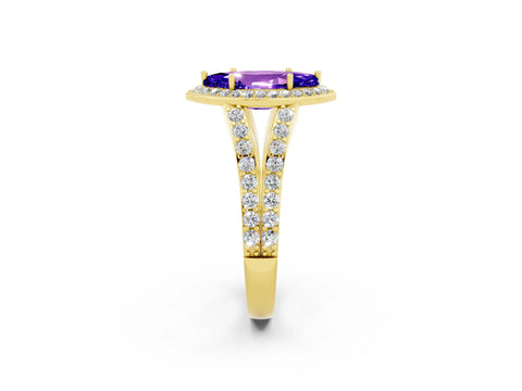 Yellow gold Marquise Cut Tanzanite Split Shank Halo Ring with Four-Prong Setting_14