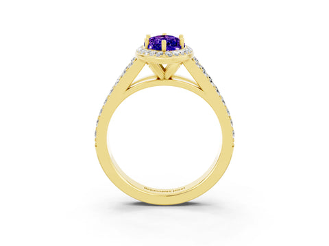 Yellow gold Marquise Cut Tanzanite Split Shank Halo Ring with Four-Prong Setting_15