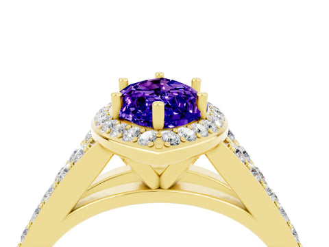 Yellow gold Marquise Cut Tanzanite Split Shank Halo Ring with Four-Prong Setting_16
