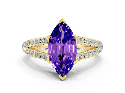 Yellow gold Marquise Cut Tanzanite Split Shank Pavé Engagement Ring with Four-Prong Setting_12