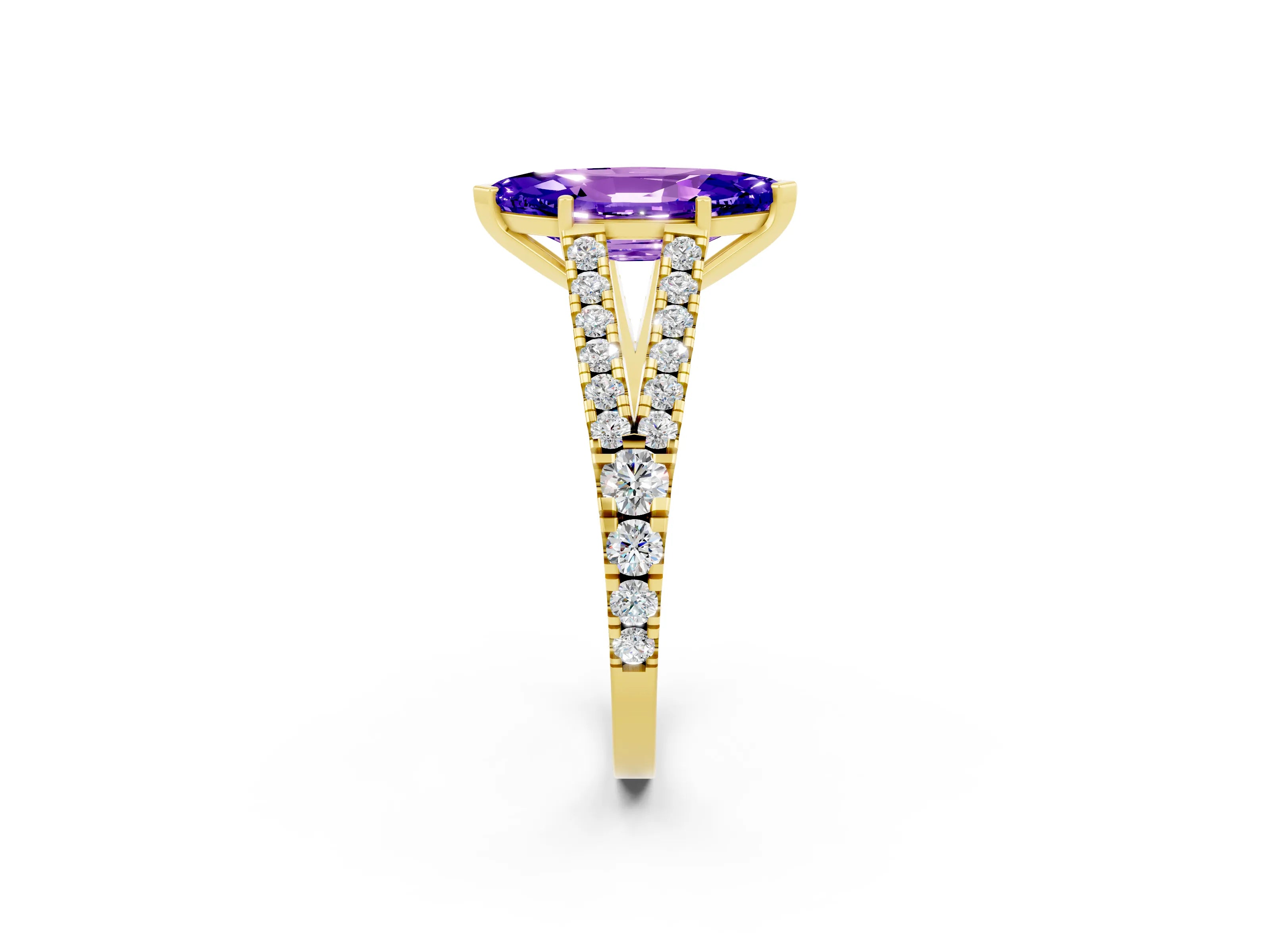 Yellow gold Marquise Cut Tanzanite Split Shank Pavé Engagement Ring with Four-Prong Setting_14