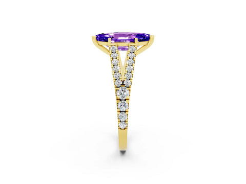 Yellow gold Marquise Cut Tanzanite Split Shank Pavé Engagement Ring with Four-Prong Setting_14