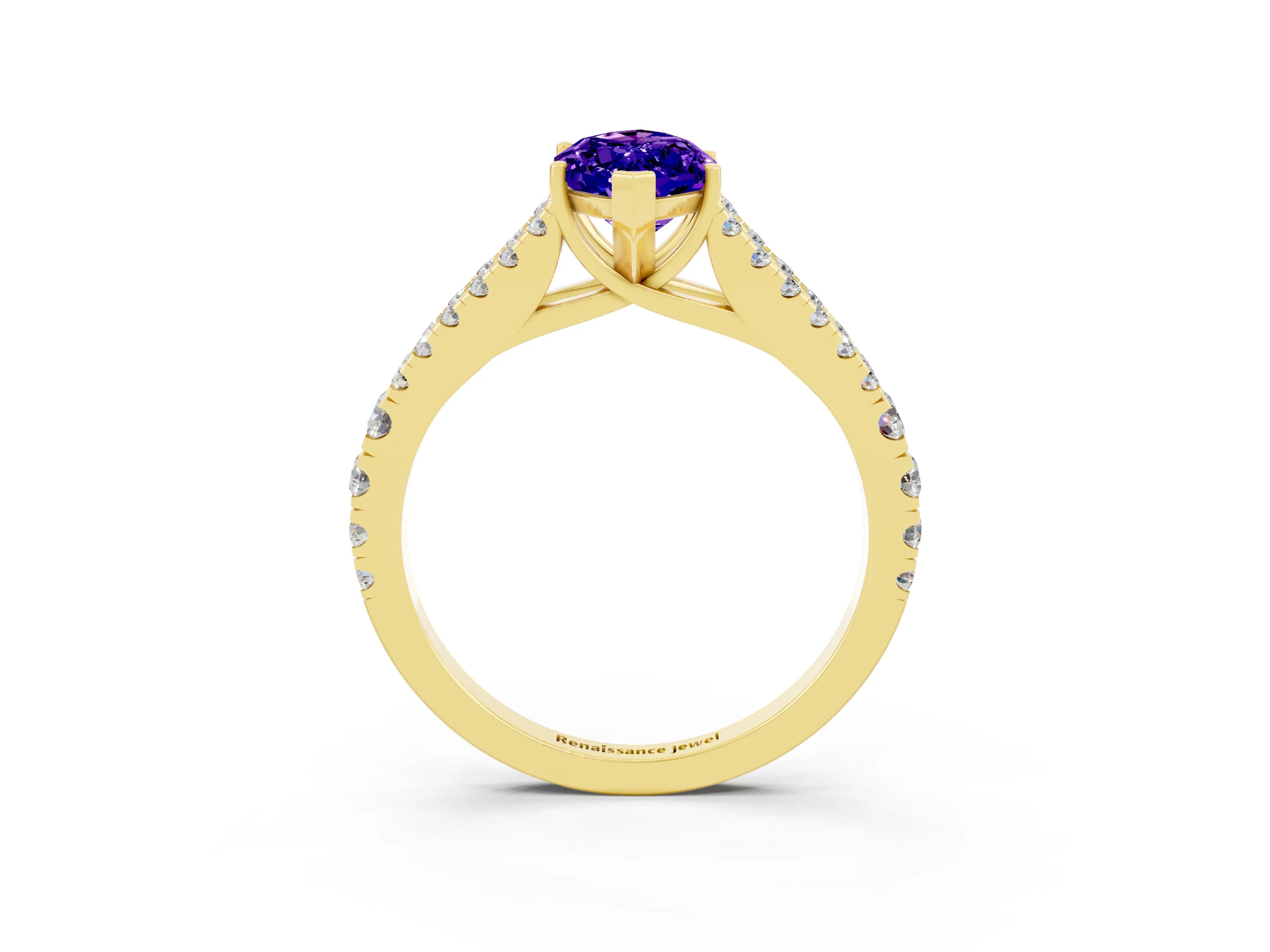 Yellow gold Marquise Cut Tanzanite Split Shank Pavé Engagement Ring with Four-Prong Setting_15