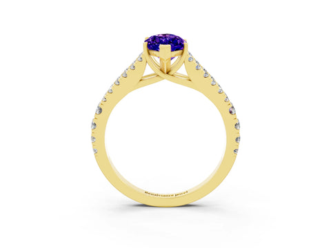 Yellow gold Marquise Cut Tanzanite Split Shank Pavé Engagement Ring with Four-Prong Setting_15