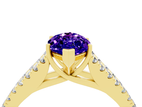 Yellow gold Marquise Cut Tanzanite Split Shank Pavé Engagement Ring with Four-Prong Setting_16