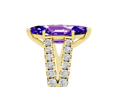 Yellow gold Marquise Cut Tanzanite Split Shank Pavé Engagement Ring with Four-Prong Setting_17