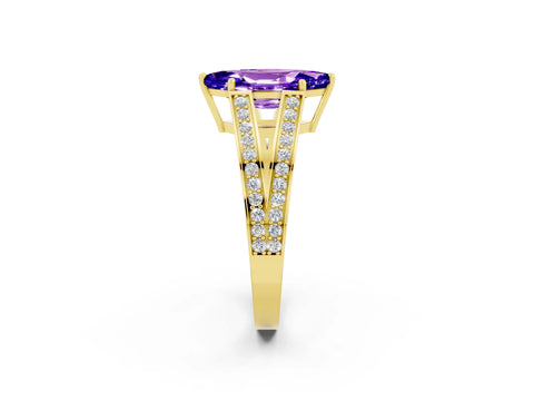 Yellow gold Marquise Cut Tanzanite Split Shank Ring with Pavé Band and Four-Prong Setting_2