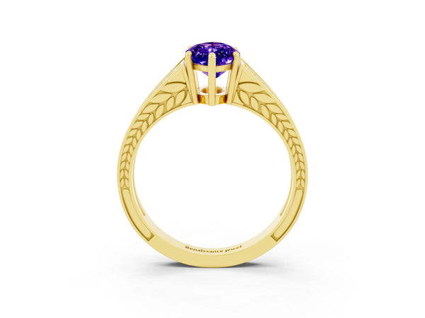 Yellow gold Marquise Cut Tanzanite Split Shank Ring with Pavé Band and Four-Prong Setting
