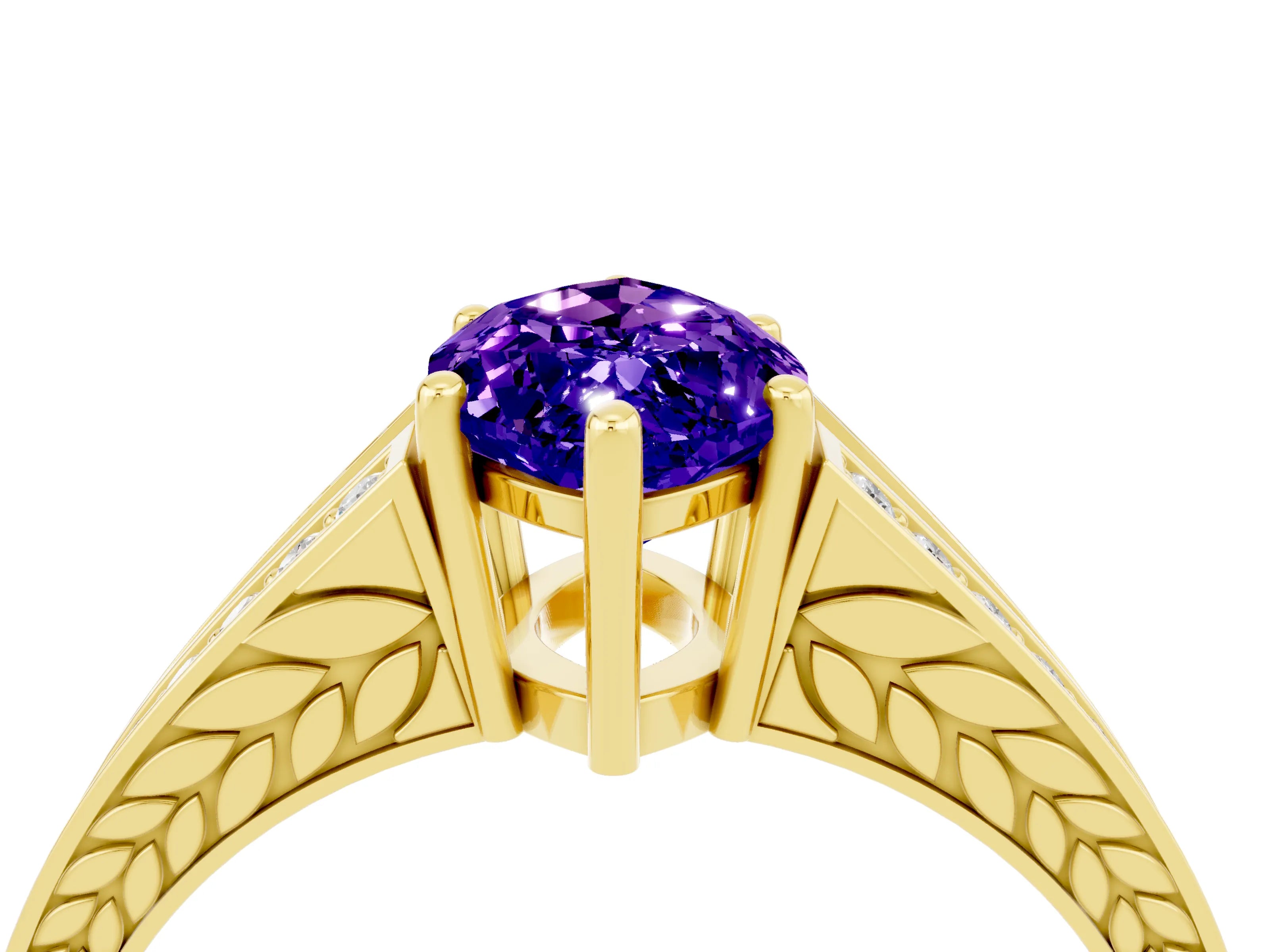 Yellow gold Marquise Cut Tanzanite Split Shank Ring with Pavé Band and Four-Prong Setting_4