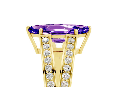 Yellow gold Marquise Cut Tanzanite Split Shank Ring with Pavé Band and Four-Prong Setting_5