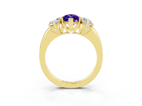 Yellow gold Marquise Cut Tanzanite Three-Stone Ring with Four-Prong Setting and Classic Band_3
