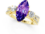Yellow gold Marquise Cut Tanzanite Three-Stone Ring with Pavé Split Shank and Four-Prong Setting_13