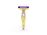 Yellow gold Marquise Cut Tanzanite Three-Stone Ring with Pavé Split Shank and Four-Prong Setting_14