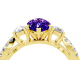 Yellow gold Marquise Cut Tanzanite Three-Stone Ring with Pavé Split Shank and Four-Prong Setting_16