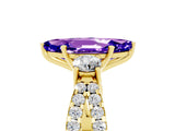 Yellow gold Marquise Cut Tanzanite Three-Stone Ring with Pavé Split Shank and Four-Prong Setting_17