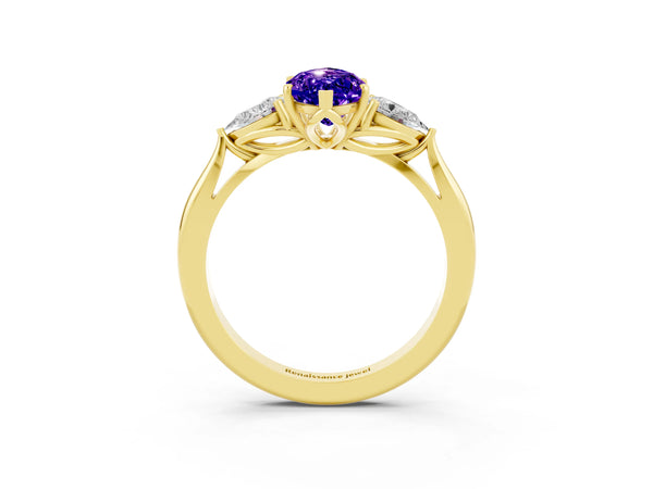 Yellow gold Marquise Cut Tanzanite Three-Stone Ring with Pear  Side Stones and Prong Setting