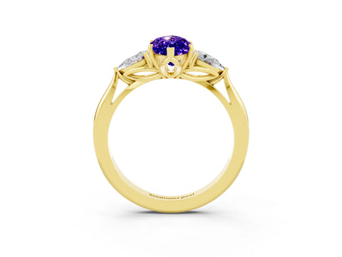Yellow gold Marquise Cut Tanzanite Three-Stone Ring with Pear Side Stones and Four-Prong Setting_15