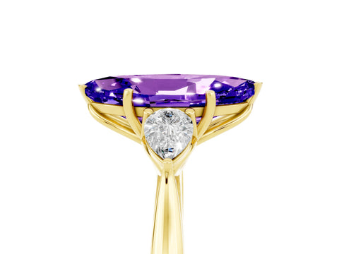 Yellow gold Marquise Cut Tanzanite Three-Stone Ring with Pear Side Stones and Four-Prong Setting_17