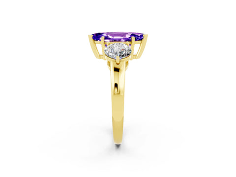 Yellow gold Marquise Cut Tanzanite Three-Stone Ring with Prong Setting and Classic Band_2