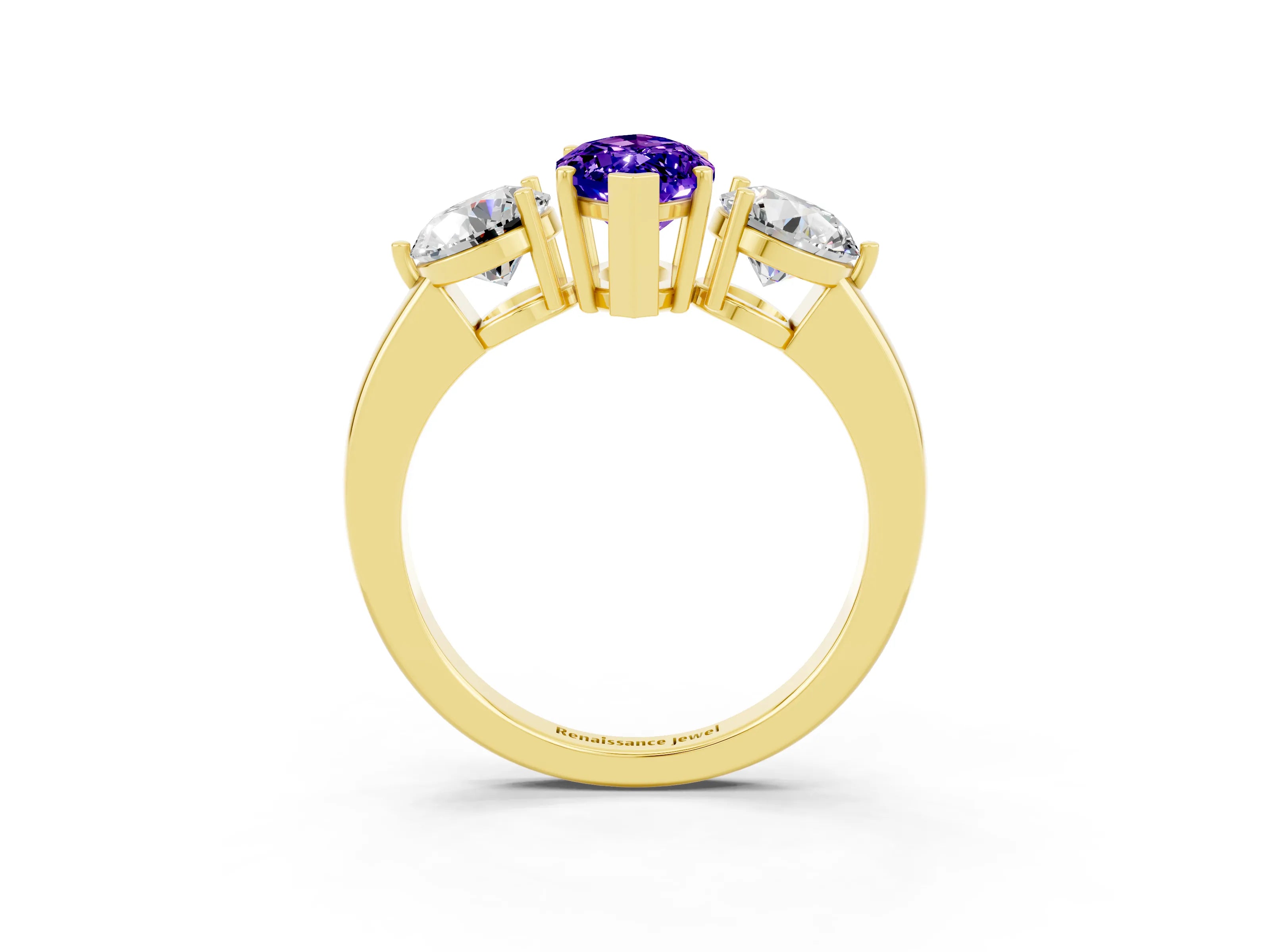 Yellow gold Marquise Cut Tanzanite Three-Stone Ring with Prong Setting and Classic Band_3