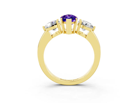Yellow gold Marquise Cut Tanzanite Three-Stone Ring with Prong Setting and Classic Band_3