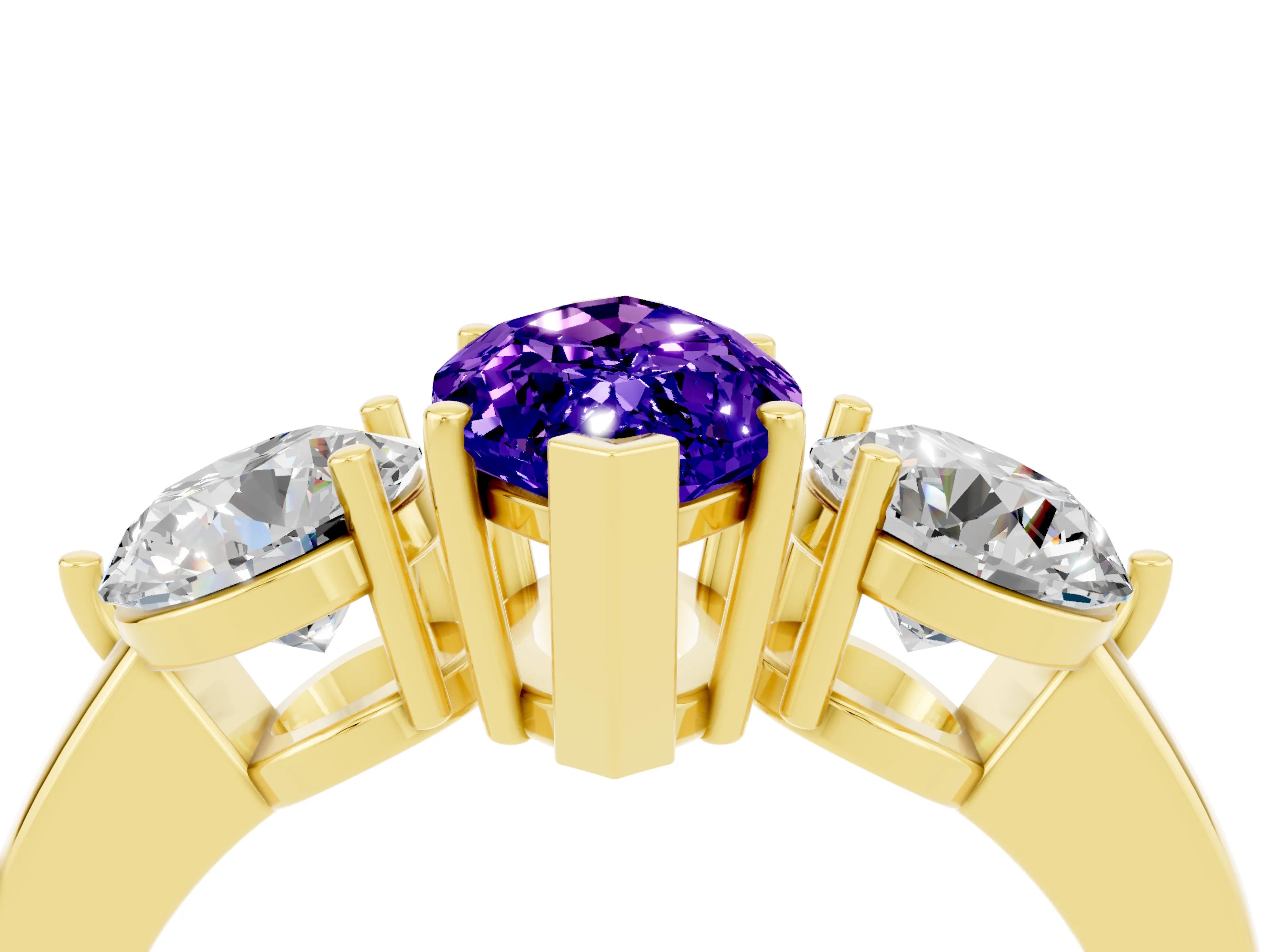 Yellow gold Marquise Cut Tanzanite Three-Stone Ring with Prong Setting and Classic Band_4