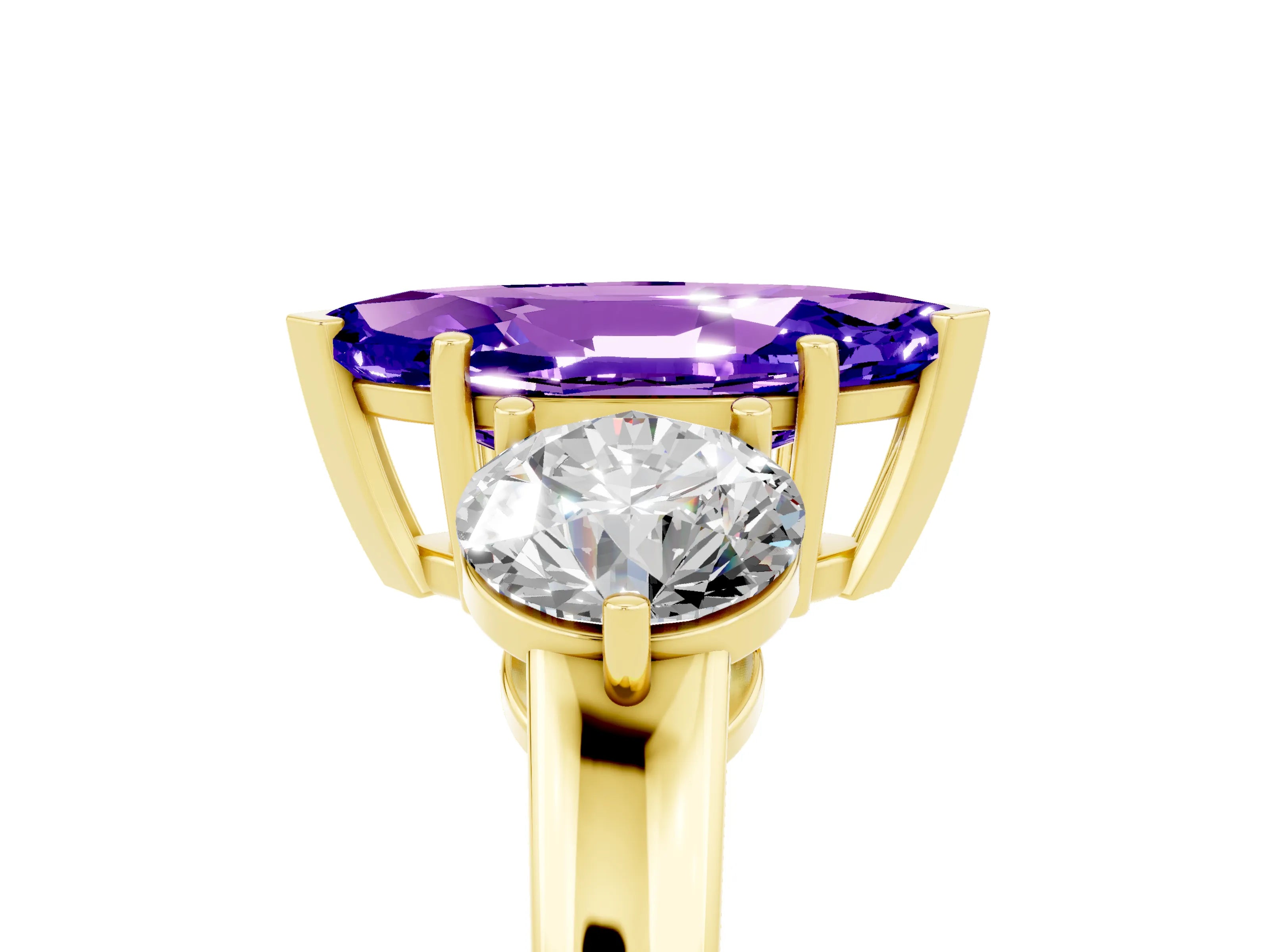 Yellow gold Marquise Cut Tanzanite Three-Stone Ring with Prong Setting and Classic Band_5