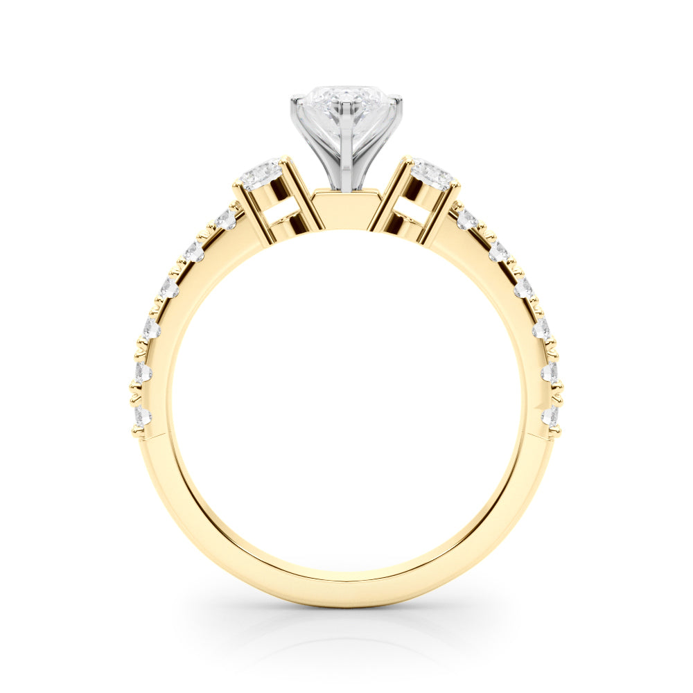 Yellow gold Marquise Cut Three-Stone Diamond Pavé Band with Prong Setting 2