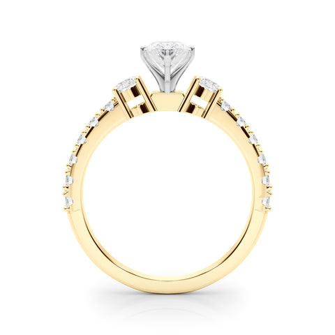 Yellow gold Marquise Cut Three-Stone Diamond Pavé Band with Prong Setting 2