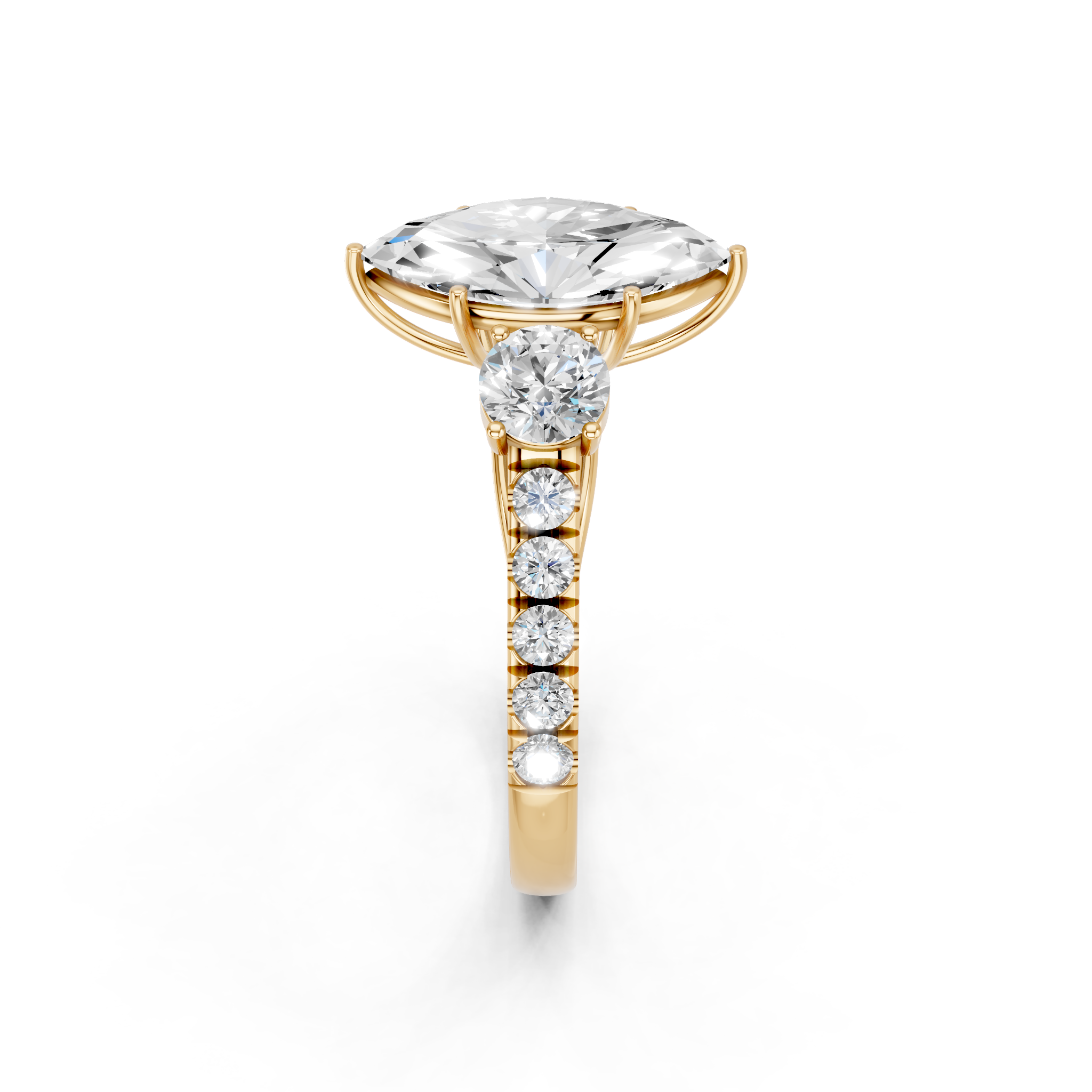 Yellow gold Marquise Cut Three-Stone Diamond Pave Band with Prong Setting_54
