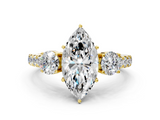 Yellow gold Marquise Cut Three-Stone Diamond Pave Band with Prong Setting_91