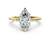 Yellow gold Marquise Cut Three-Stone Solitaire Ring with Round Accent Diamonds and Four-Prong Setting_31