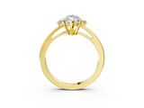 Yellow gold Marquise Cut Three-Stone Solitaire Ring with Round Accent Diamonds and Four-Prong Setting_34