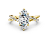 Yellow gold Marquise Cut Twist Band Solitaire Diamond Ring with Pavé Setting_15