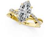 Yellow gold Marquise Cut Twist Band Solitaire Diamond Ring with Pavé Setting_16