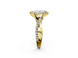Yellow gold Marquise Cut Twist Band Solitaire Diamond Ring with Pavé Setting_17