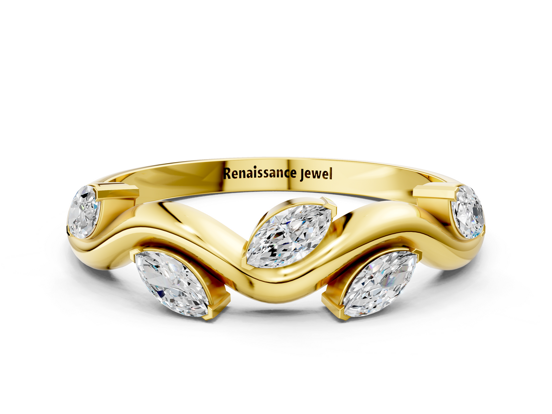 Yellow gold Marquise Cut Twisted Band with Prong Setting_100
