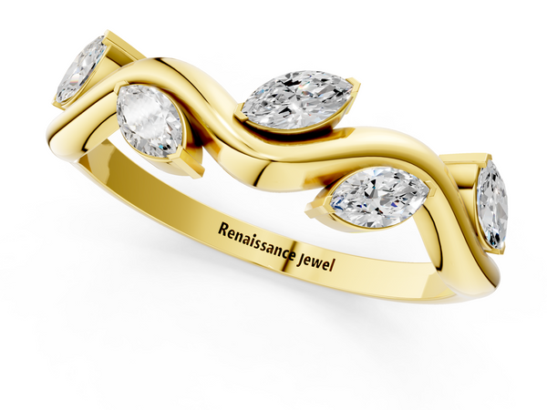 Yellow gold Marquise Diamond Twisted Band with Prong Setting
