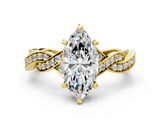 Yellow gold Marquise Cut Twisted Pavé Band Solitaire Ring with Four-Prong Setting_114