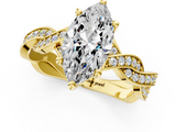 Yellow gold Marquise Cut Twisted Pavé Band Solitaire Ring with Four-Prong Setting_115