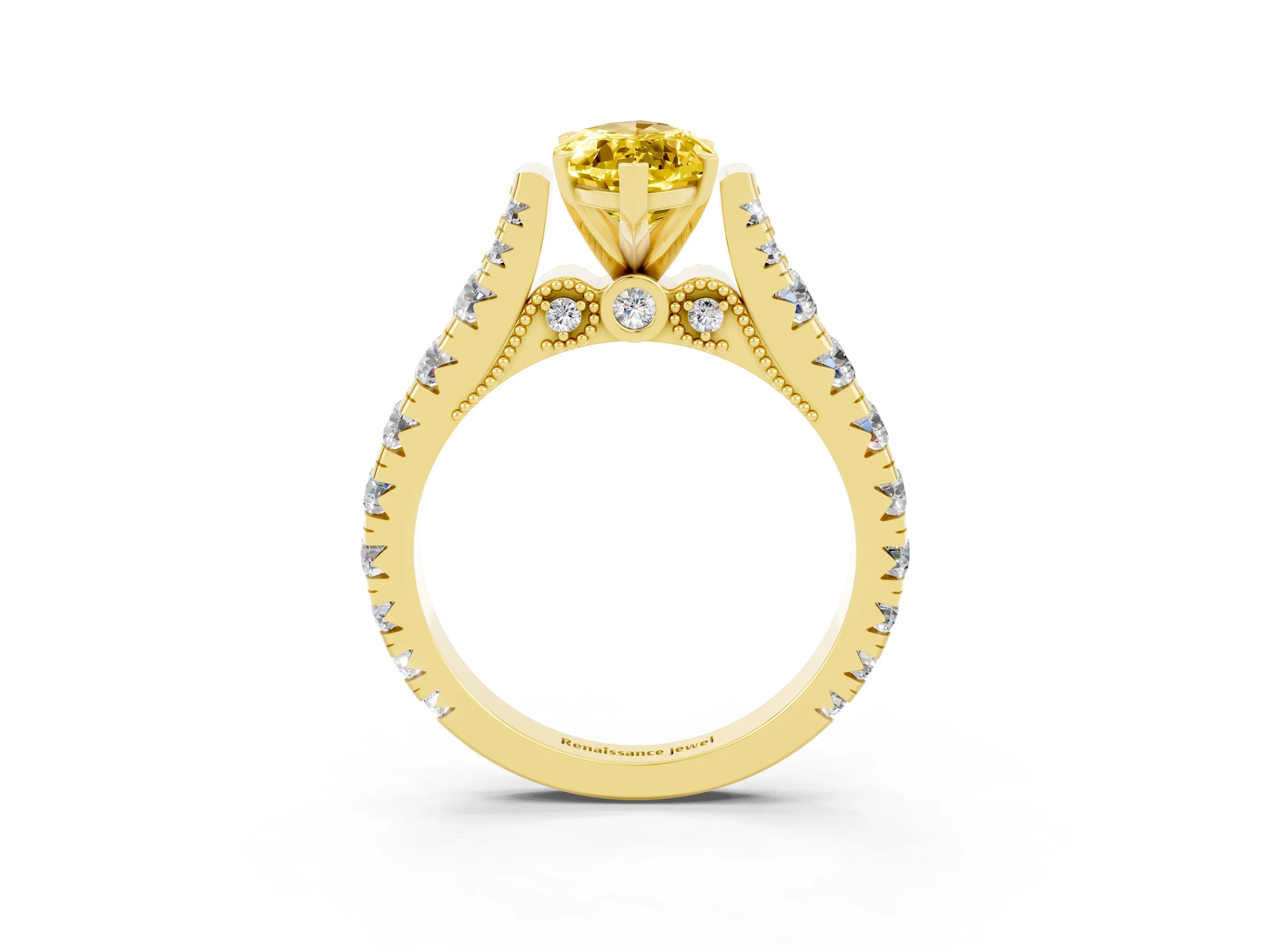 Yellow gold Marquise Cut Yellow Sapphire Classic Solitaire Ring with Pavé Band and Four-Prong Setting_15