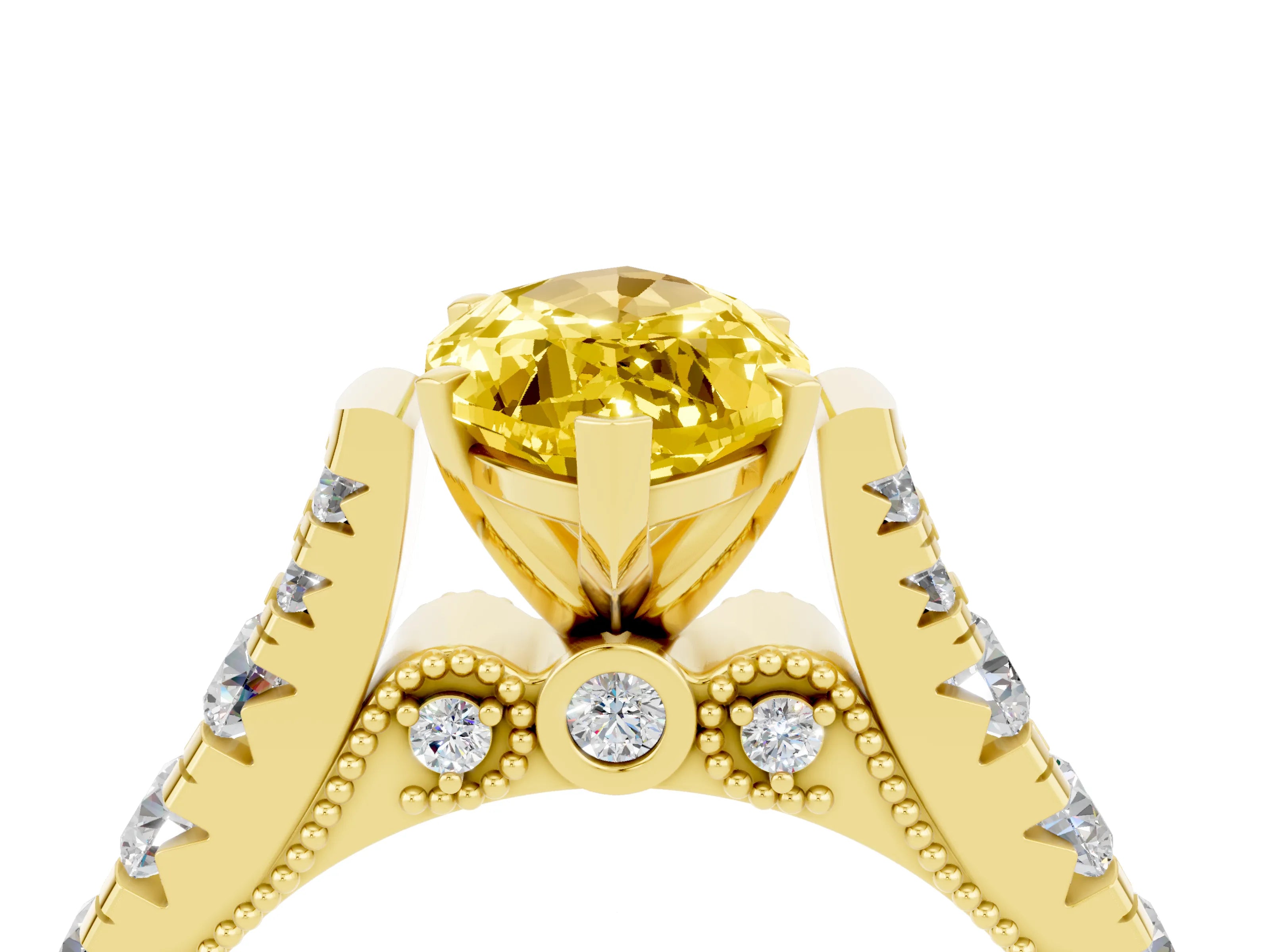 Yellow gold Marquise Cut Yellow Sapphire Classic Solitaire Ring with Pavé Band and Four-Prong Setting_16