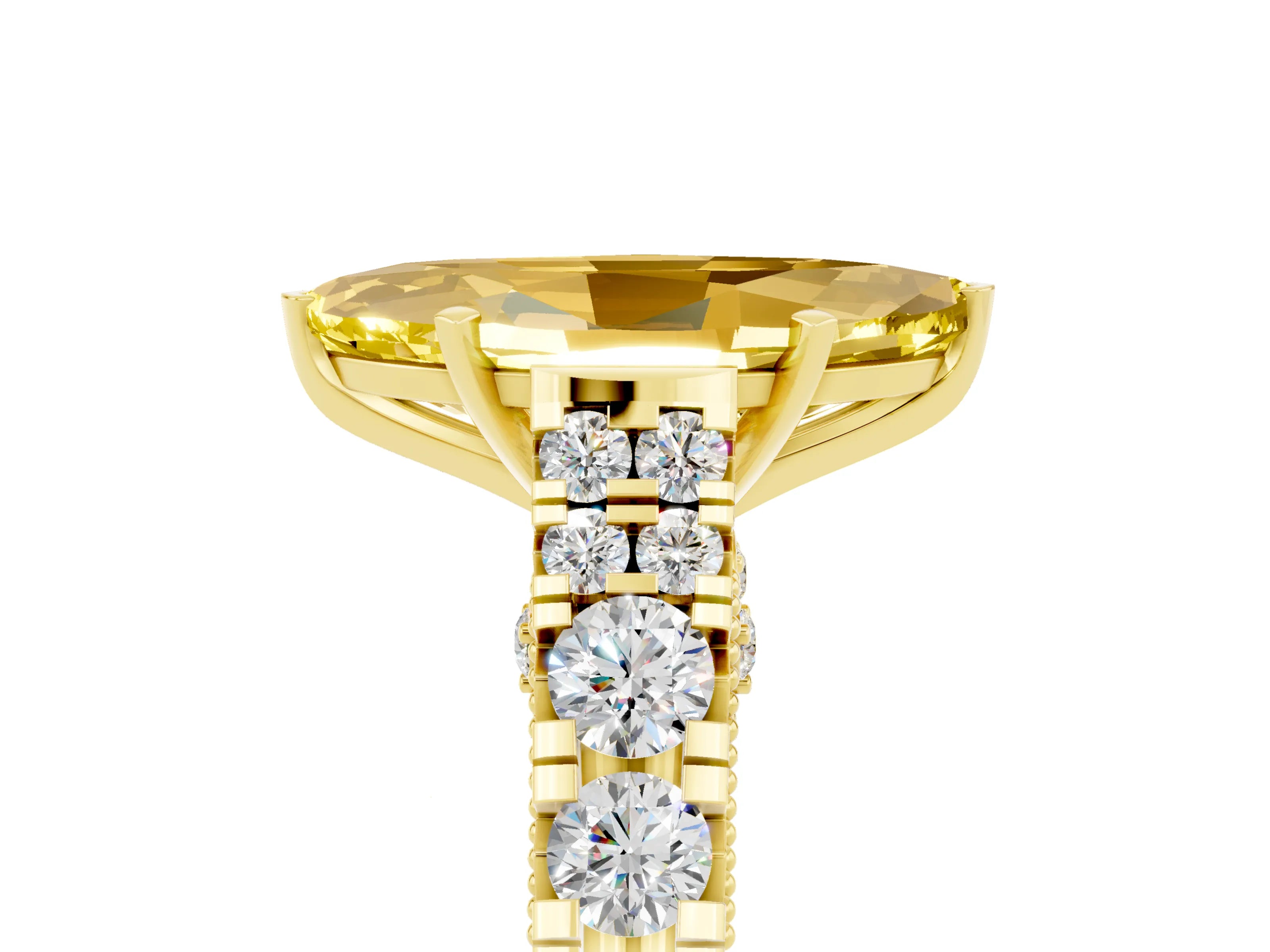 Yellow gold Marquise Cut Yellow Sapphire Classic Solitaire Ring with Pavé Band and Four-Prong Setting_17