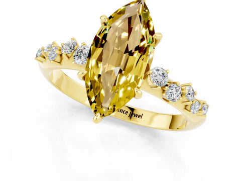 Yellow gold Marquise Cut Yellow Sapphire Cluster Side Stone Solitaire Ring with Prong Setting_49