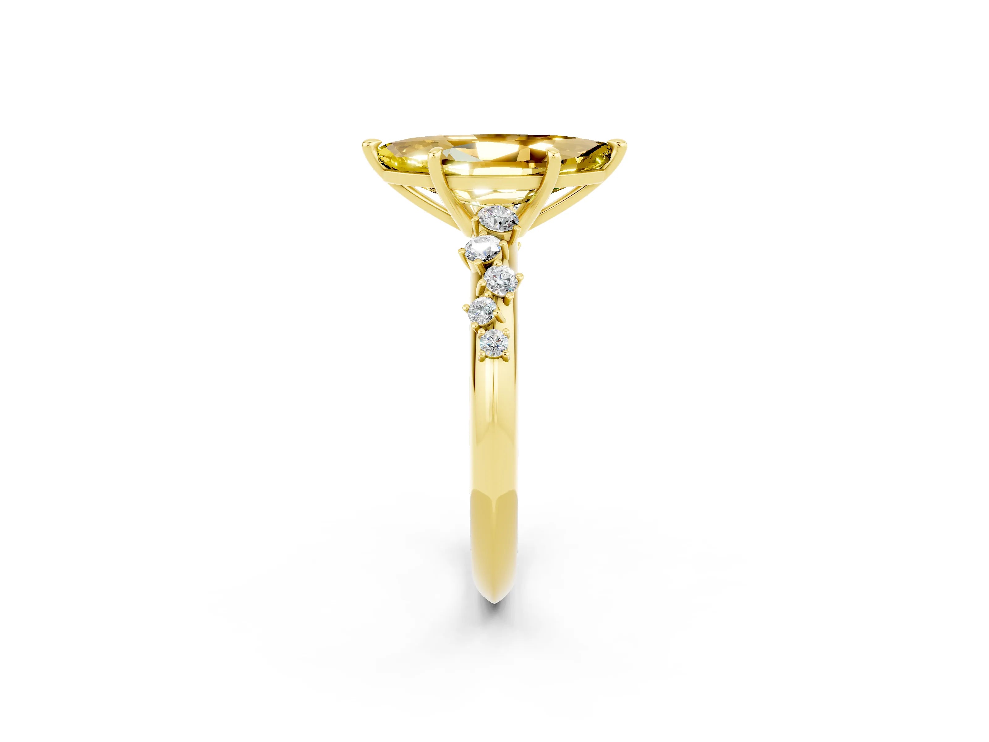 Yellow gold Marquise Cut Yellow Sapphire Cluster Side Stone Solitaire Ring with Prong Setting_50